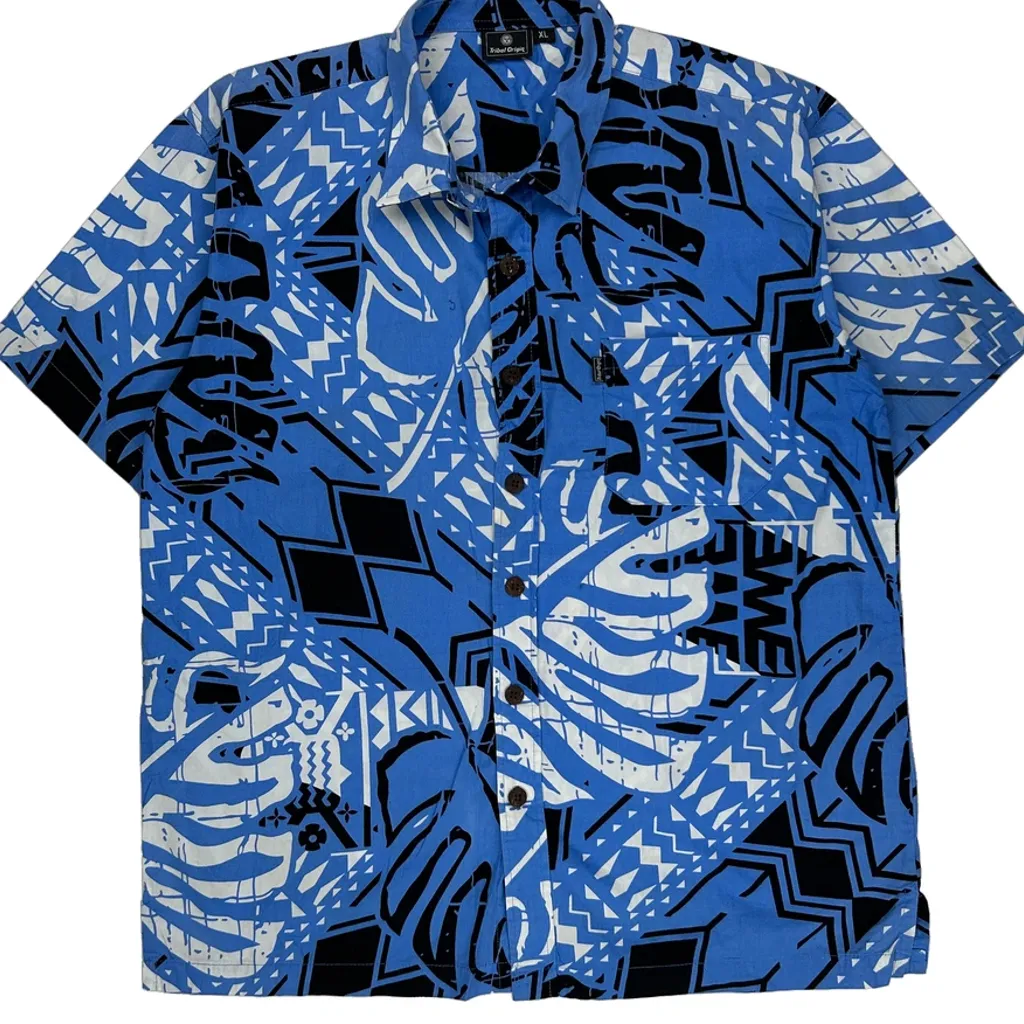 Tribal Origin Hawaiian Shirt - XL Blue Cotton - Image 5