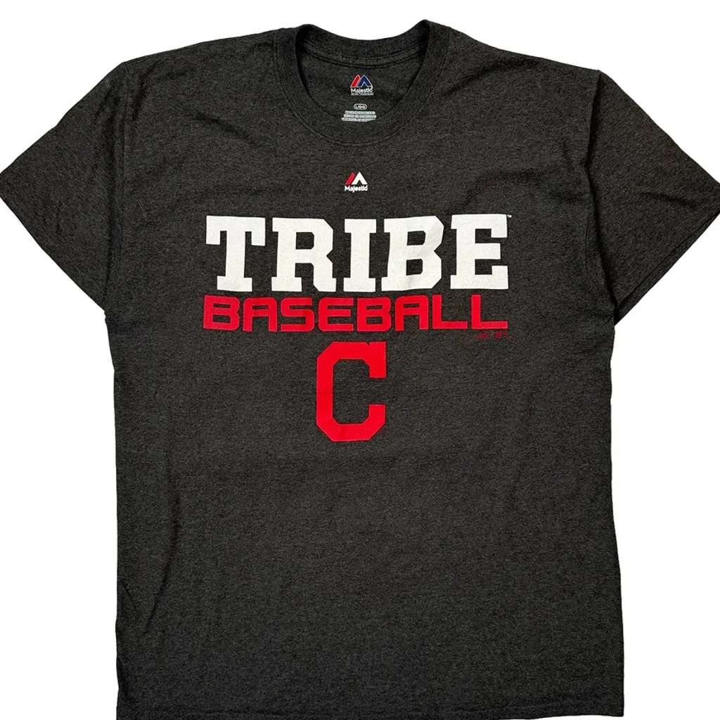 Tribe Baseball Majestic T-Shirt - Large Grey Cotton - Image 5