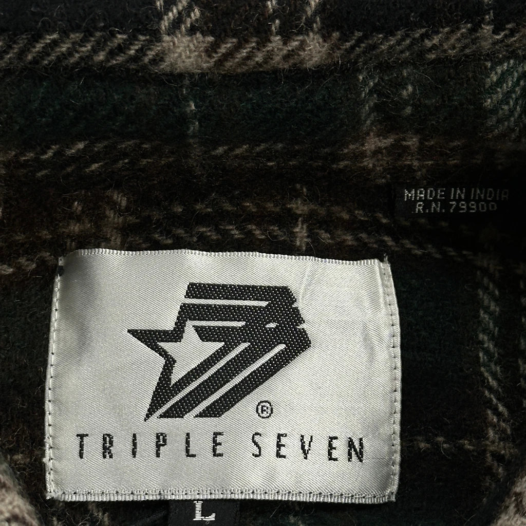 Triple Seven Checked Flannel Shirt - Large Green Cotton - Image 3