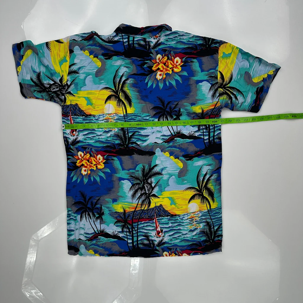 Tropical Sunset Scene Unbranded Floral Hawaiian Shirt - Medium Multicoloured Cotton - Image 3