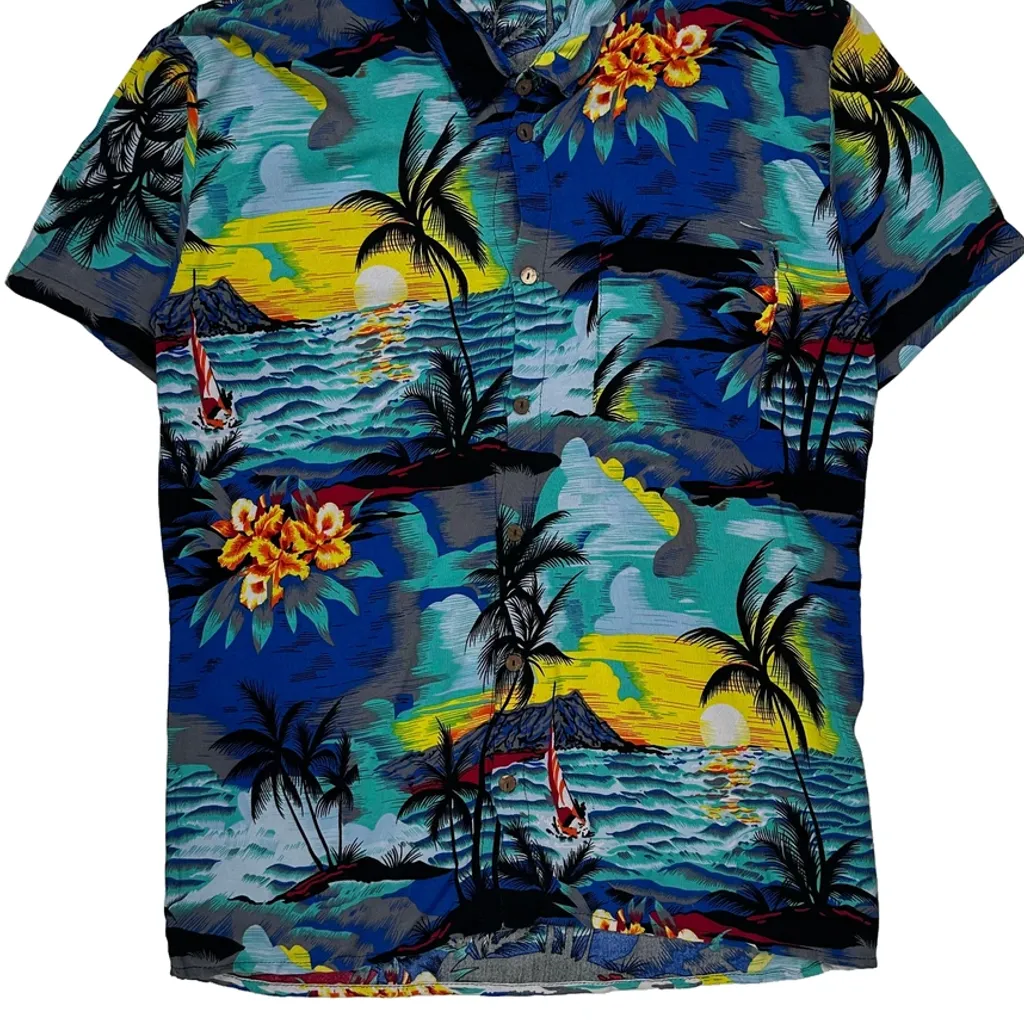 Tropical Sunset Scene Unbranded Floral Hawaiian Shirt - Medium Multicoloured Cotton - Image 4