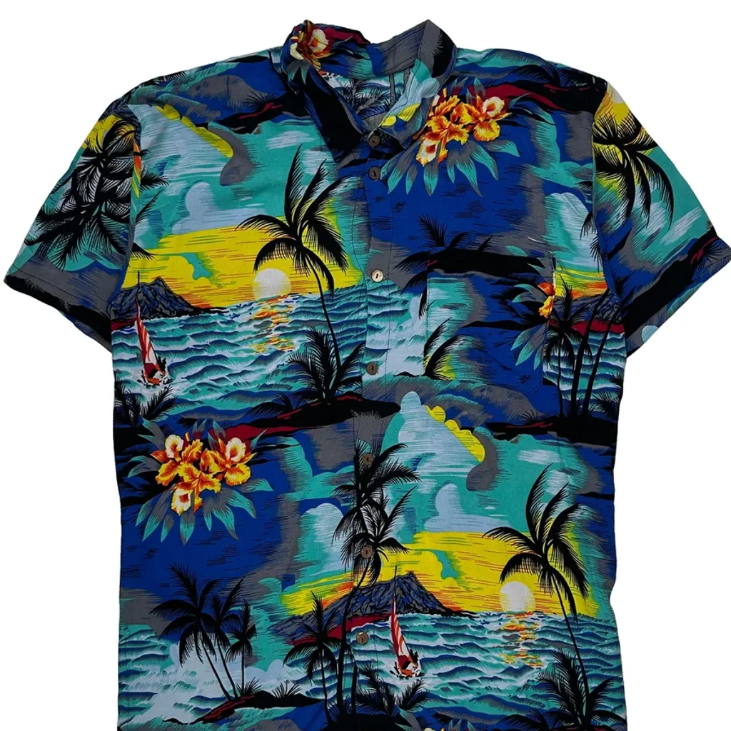 Tropical Sunset Scene Unbranded Floral Hawaiian Shirt - Medium Multicoloured Cotton - Image 5