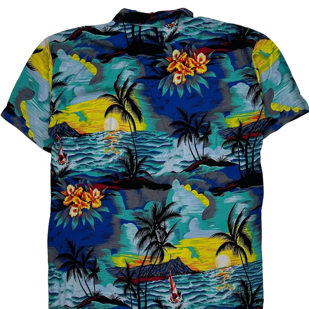 Tropical Sunset Scene Unbranded Floral Hawaiian Shirt - Medium Multicoloured Cotton - Image 7