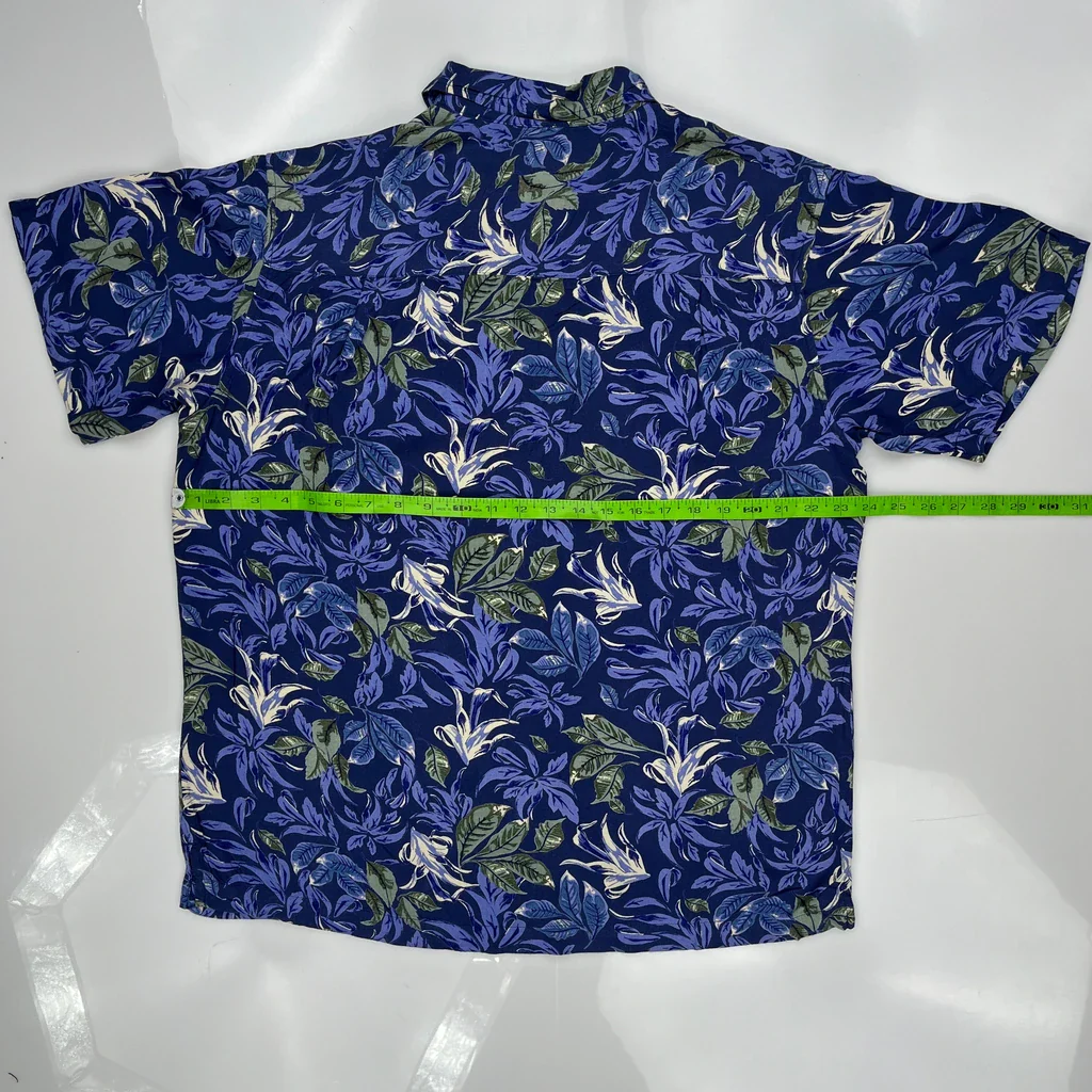 Tropicool Floral Hawaiian Shirt - Large Blue Cotton - Image 3