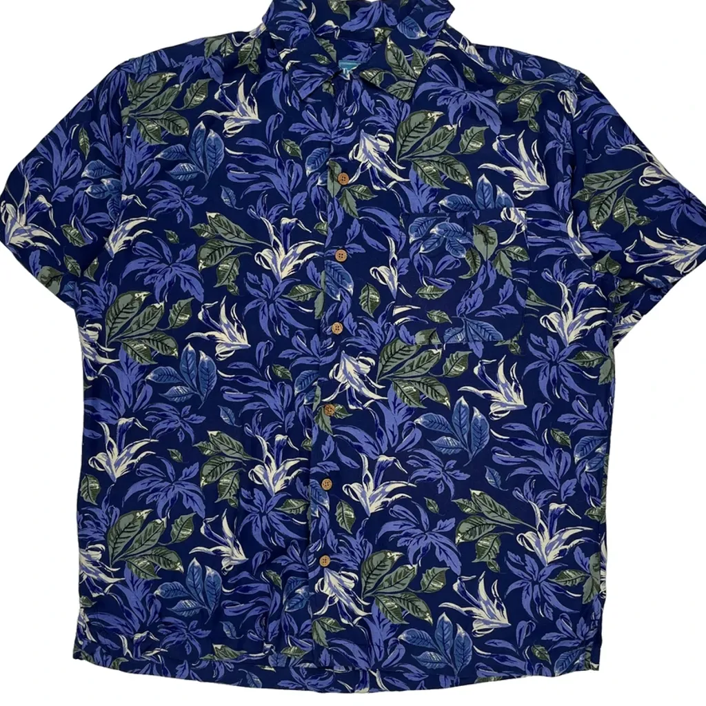 Tropicool Floral Hawaiian Shirt - Large Blue Cotton - Image 6