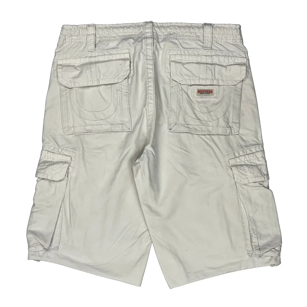 True Religion Cargo Shorts - 36W 11L White Cotton