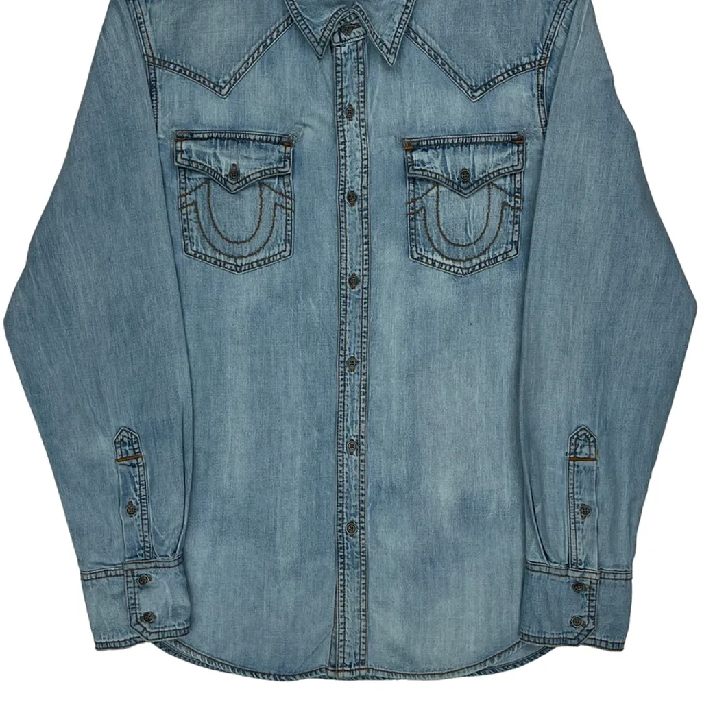 True Religion Contrast Stitch Denim Shirt - XL Blue Denim - Image 5