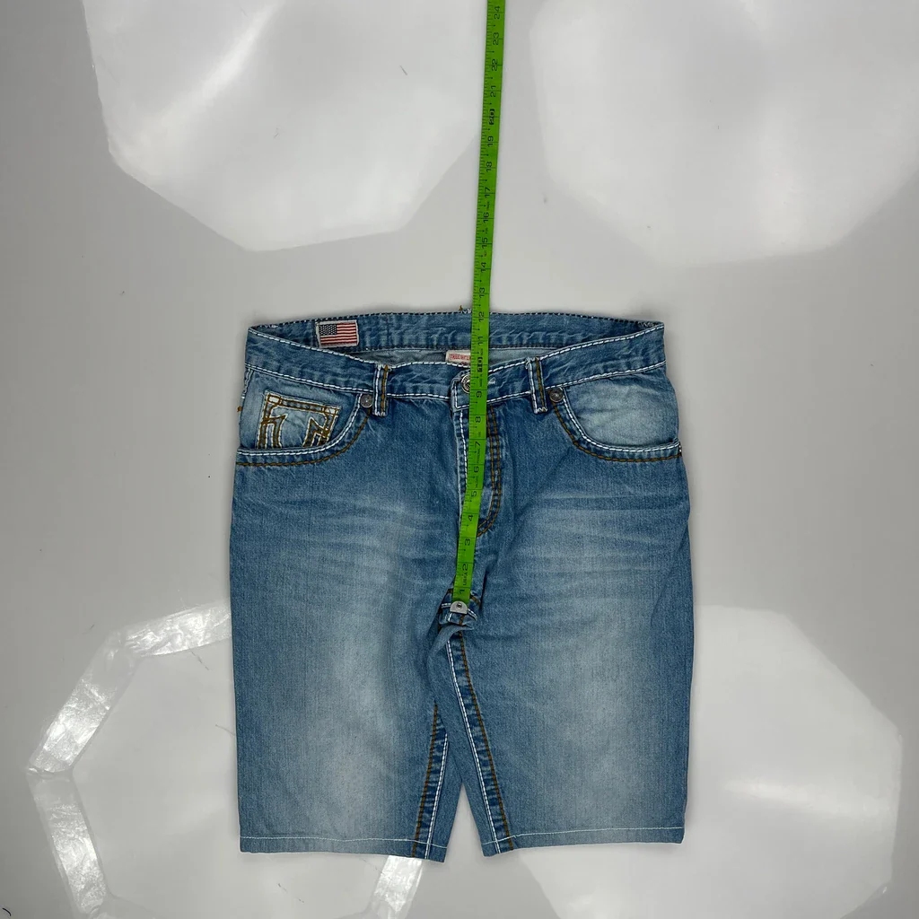 True Religion Contrast Stitch Denim Shorts - 33W 10L Blue Denim - Image 4