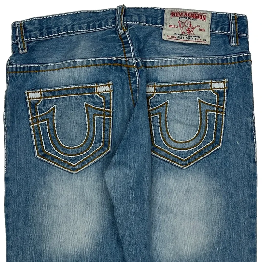 True Religion Contrast Stitch Denim Shorts - 33W 10L Blue Denim - Image 7
