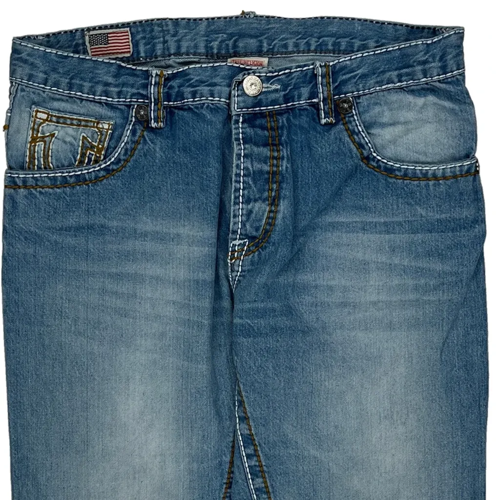True Religion Contrast Stitch Denim Shorts - 33W 10L Blue Denim - Image 9