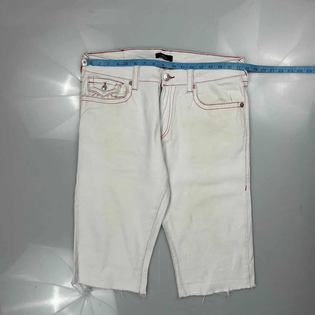 True Religion Contrast Stitch Denim Shorts - 34W 16L White Cotton - Image 3