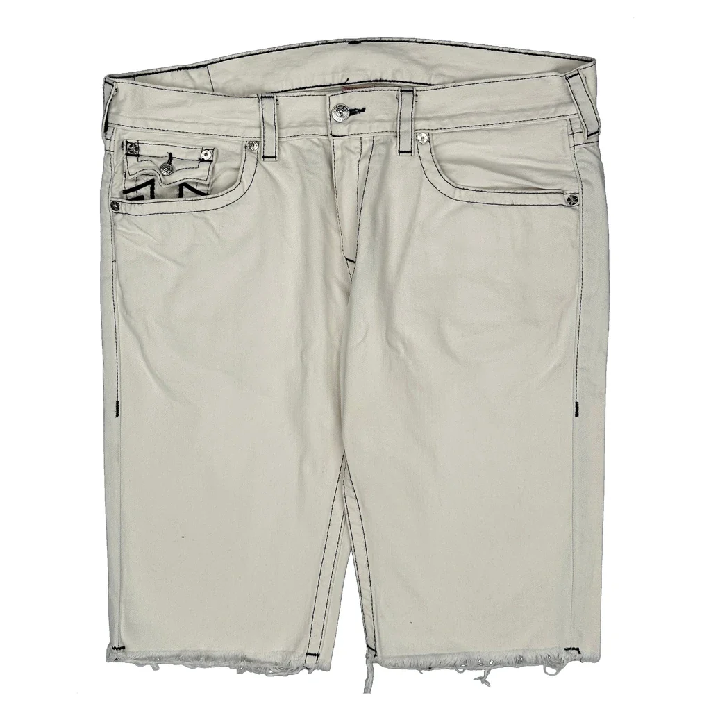 True Religion Contrast Stitch Denim Shorts - 42W 15L White Cotton - Image 2