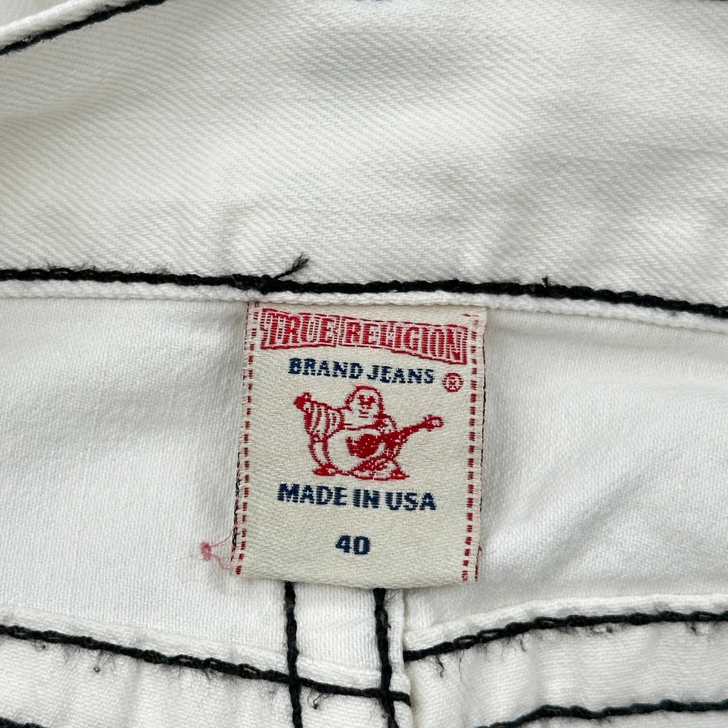 True Religion Contrast Stitch Denim Shorts - 42W 15L White Cotton - Image 6