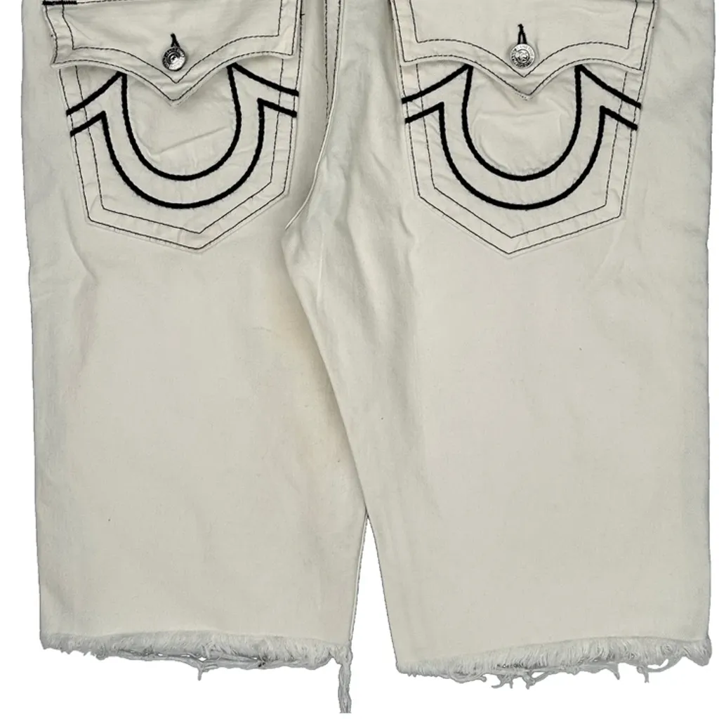 True Religion Contrast Stitch Denim Shorts - 42W 15L White Cotton - Image 7