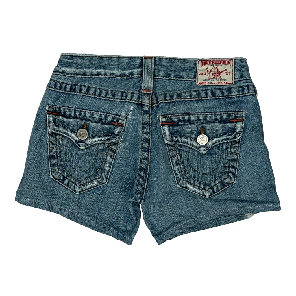 True Religion Mini Denim Shorts - 27W UK 4 Blue Denim