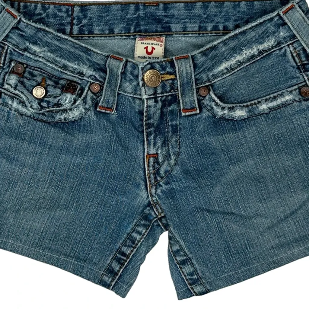 True Religion Mini Denim Shorts - 27W UK 4 Blue Denim - Image 10