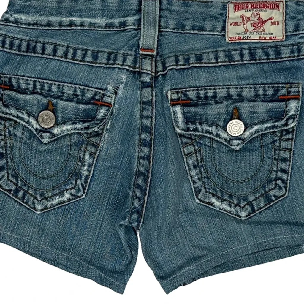 True Religion Mini Denim Shorts - 27W UK 4 Blue Denim - Image 8