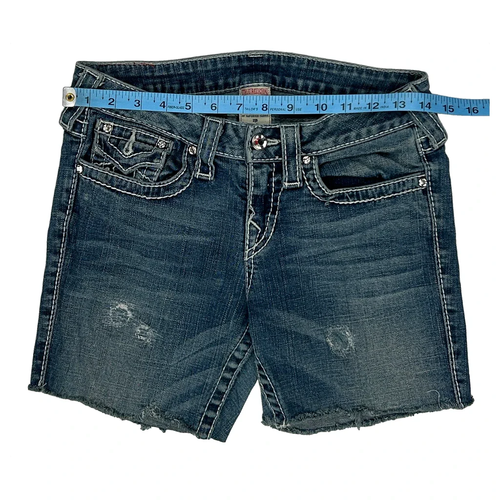 True Religion Denim Shorts - 28W UK 6 Blue Cotton - Image 2