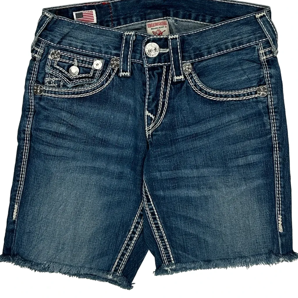 True Religion Contrast Stitch Denim Shorts - 30W UK 10 Blue Cotton - Image 11