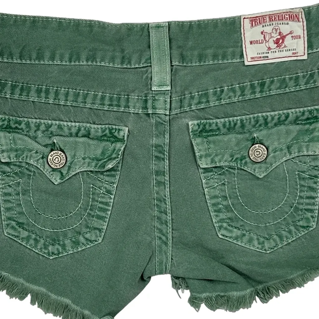 True Religion Denim Shorts - 26W UK 4 Green Cotton - Image 7