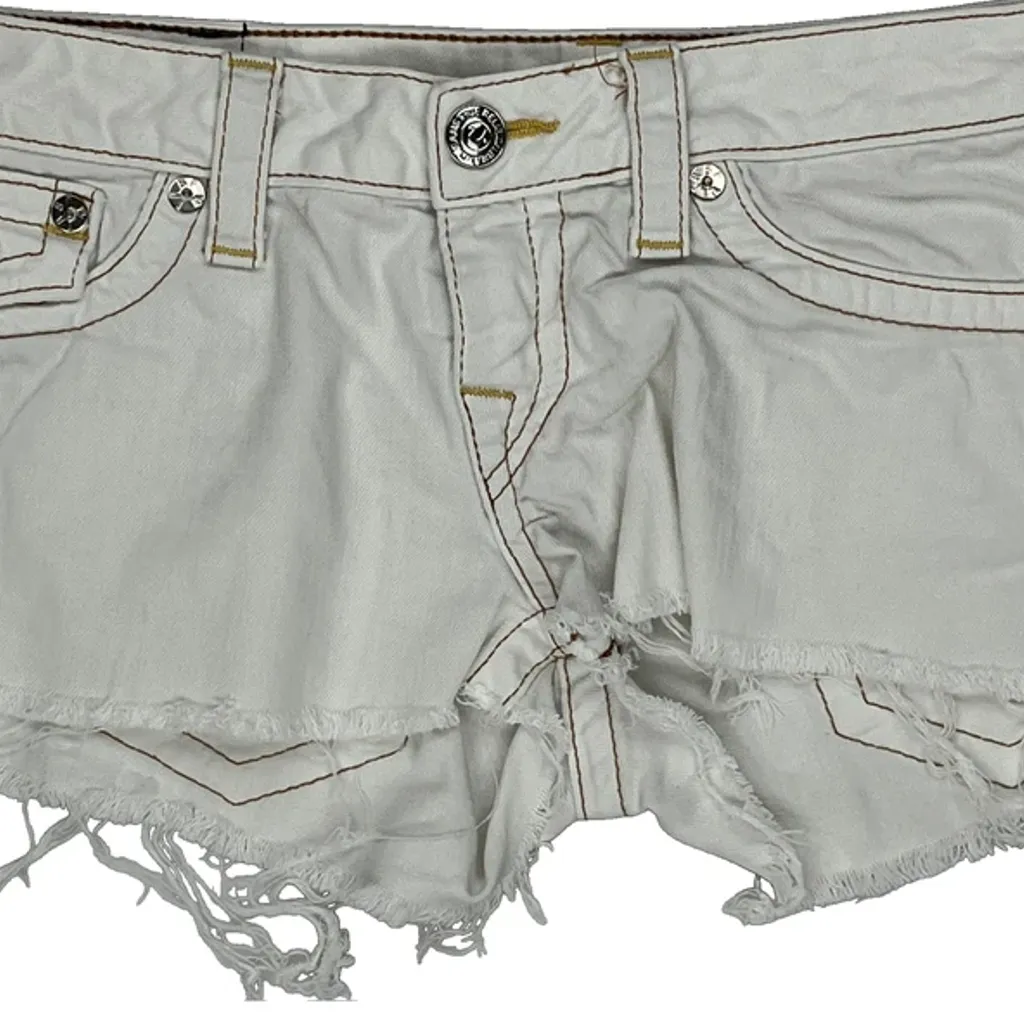 True Religion Denim Shorts - 28W UK 4 White Cotton - Image 7