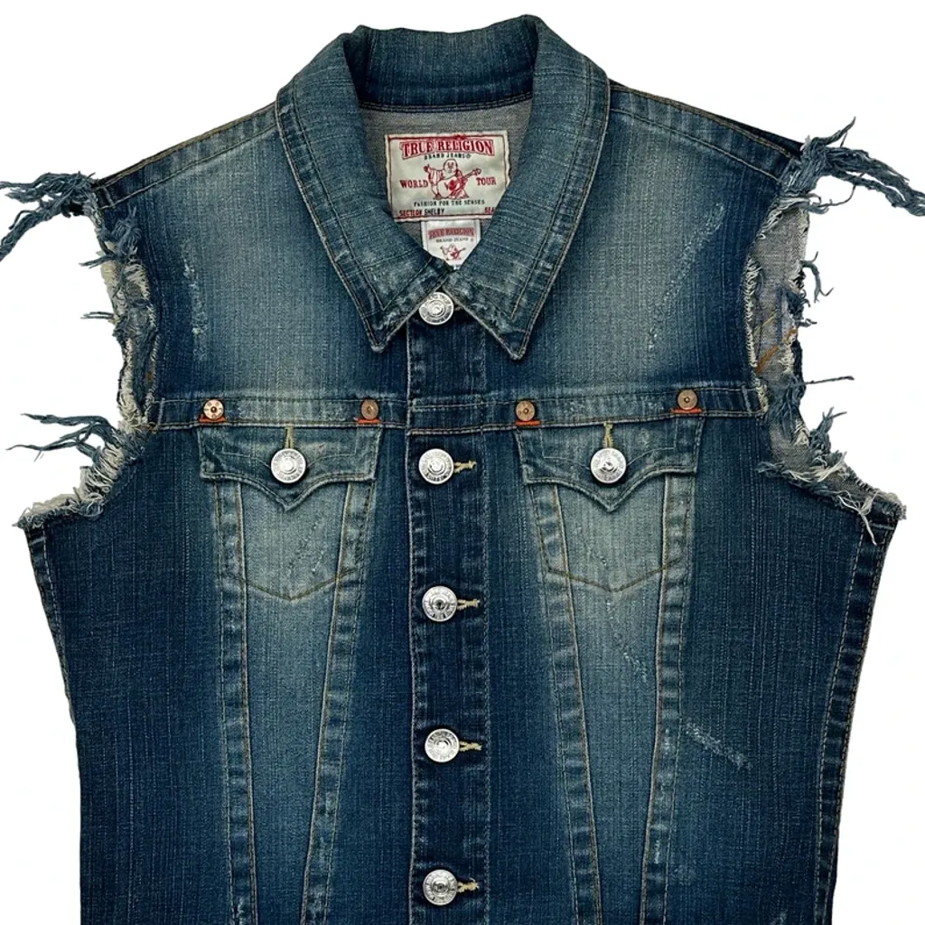 True Religion Denim Vest - Medium Blue Denim - Image 4