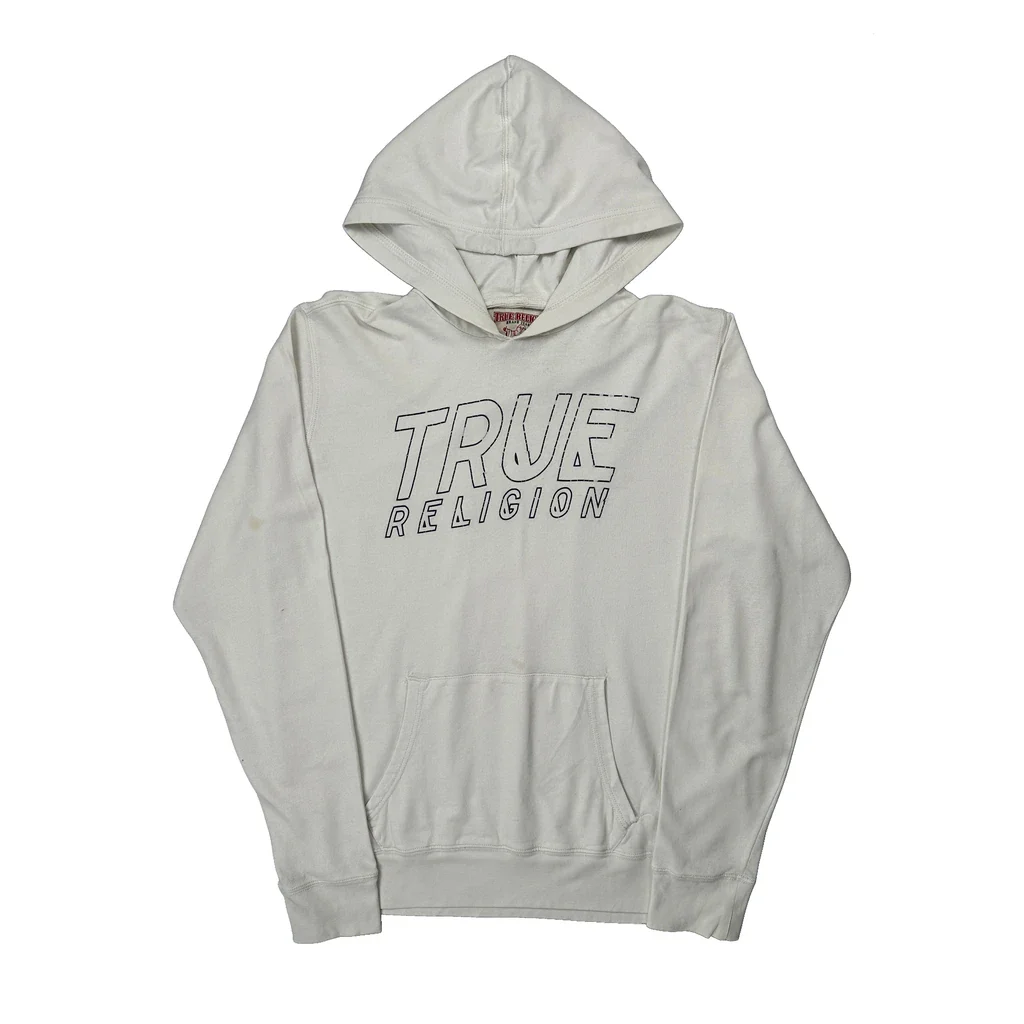 True Religion Spellout Hoodie - 2XL White Cotton