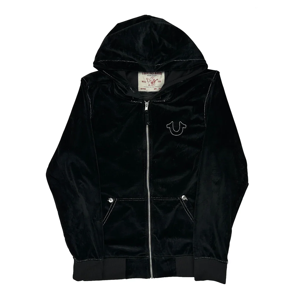 True Religion Graphic Hoodie - Medium Black Cotton Blend