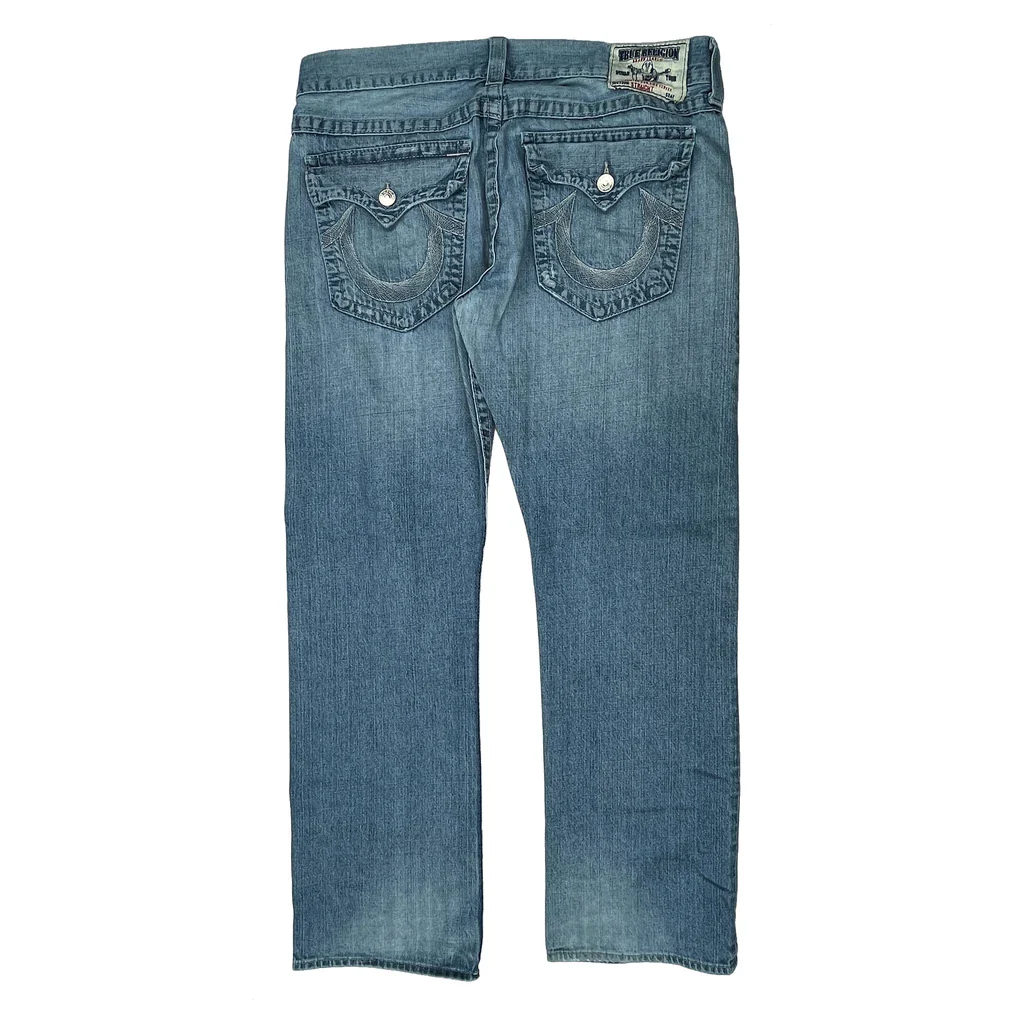 True Religion Contrast Stitch Jeans - 36W 33L Blue Cotton