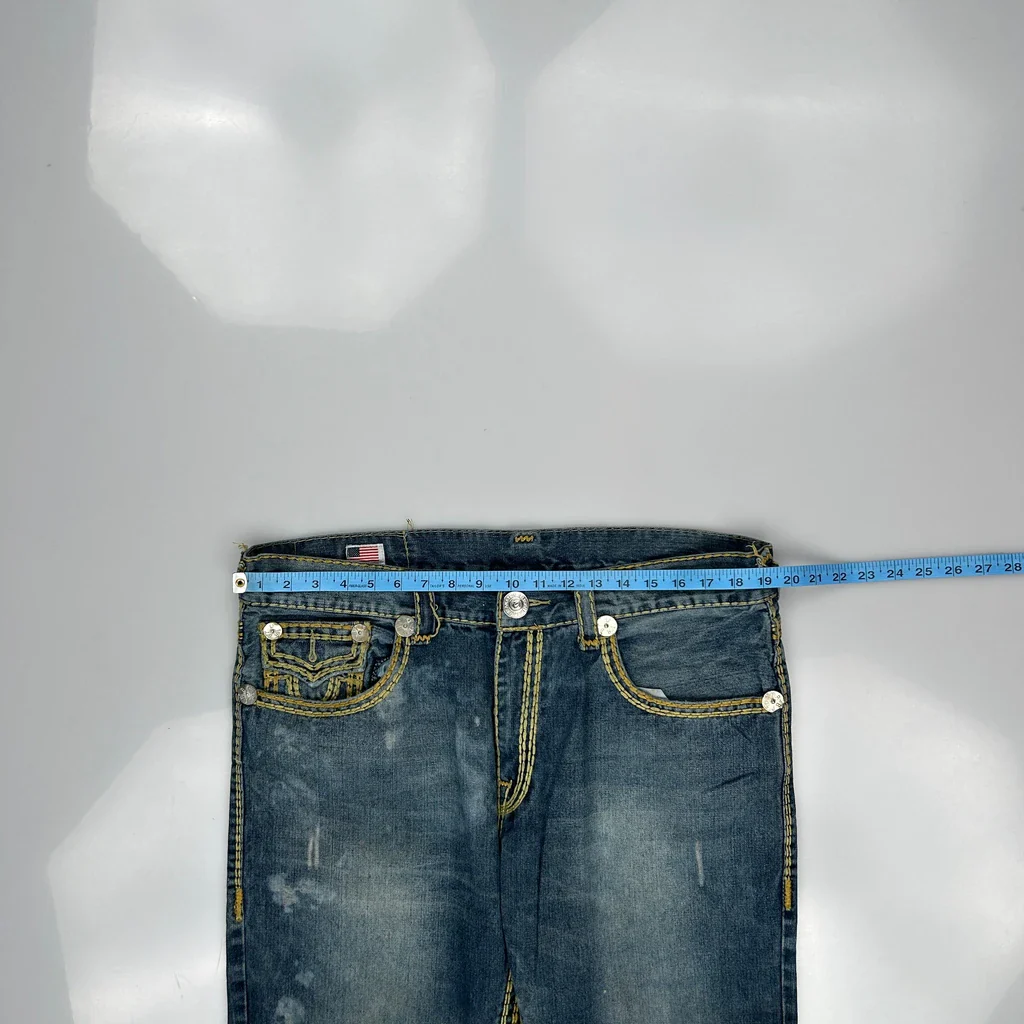 True Religion Contrast Stitch Jeans - 38W 33L Blue Cotton - Image 3