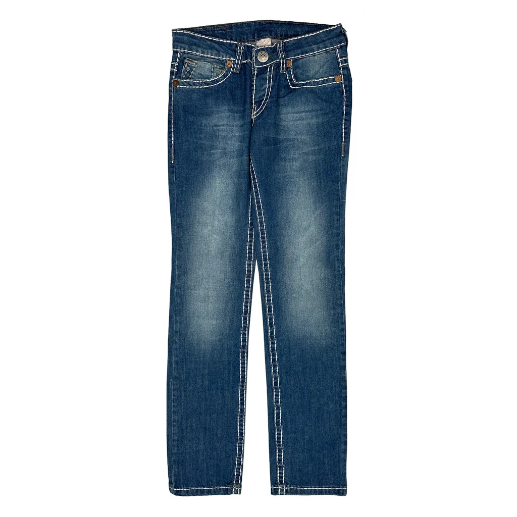True Religion Contrast Stitch Jeans - 28W UK 6 Blue Cotton - Image 2