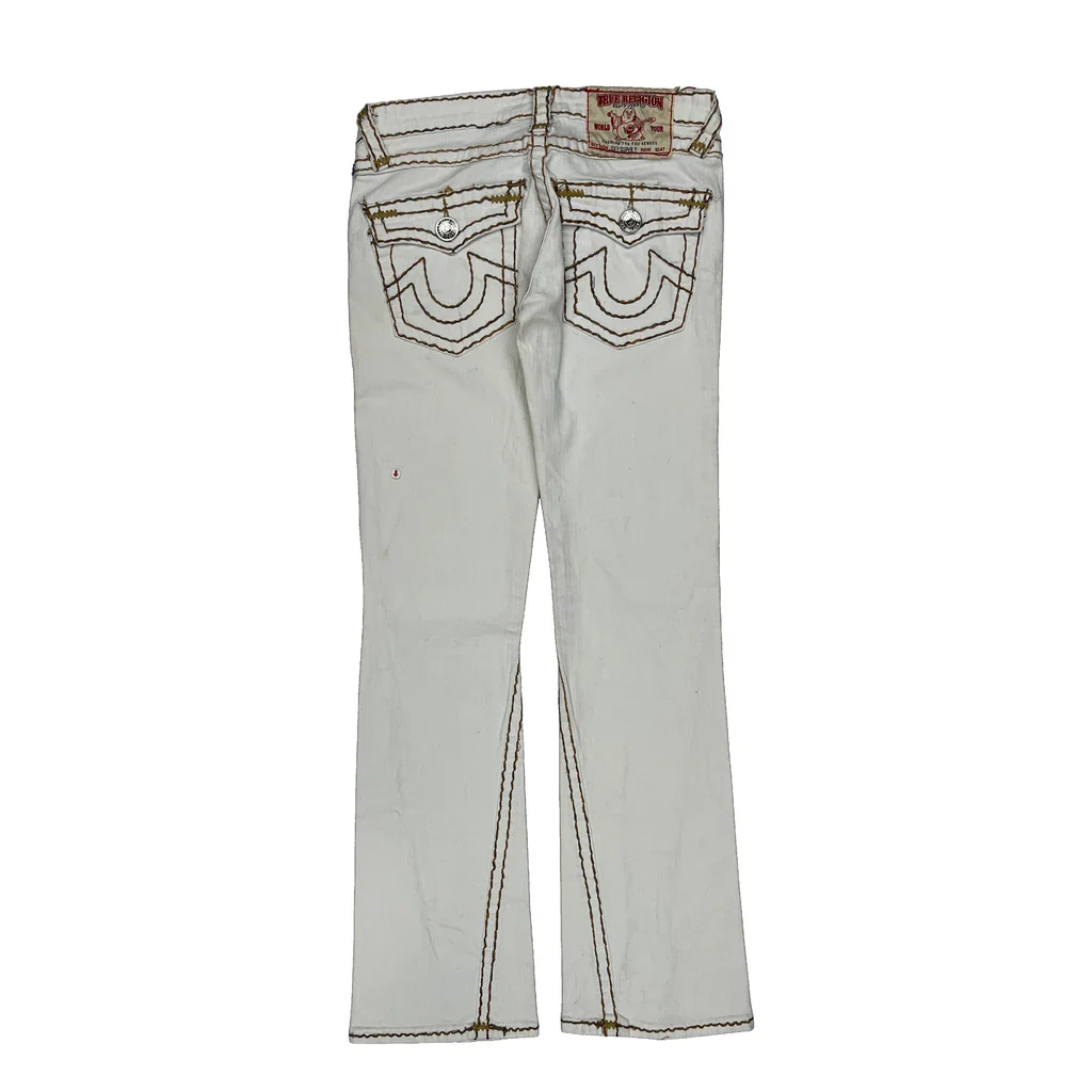 True Religion Contrast Stitch Jeans - 30W UK 8 White Cotton
