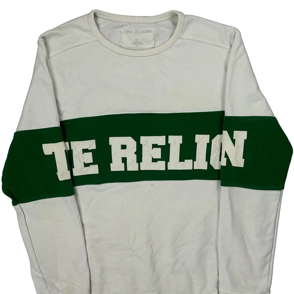 True Religion Spellout Sweatshirt - Large Green Cotton - Image 4