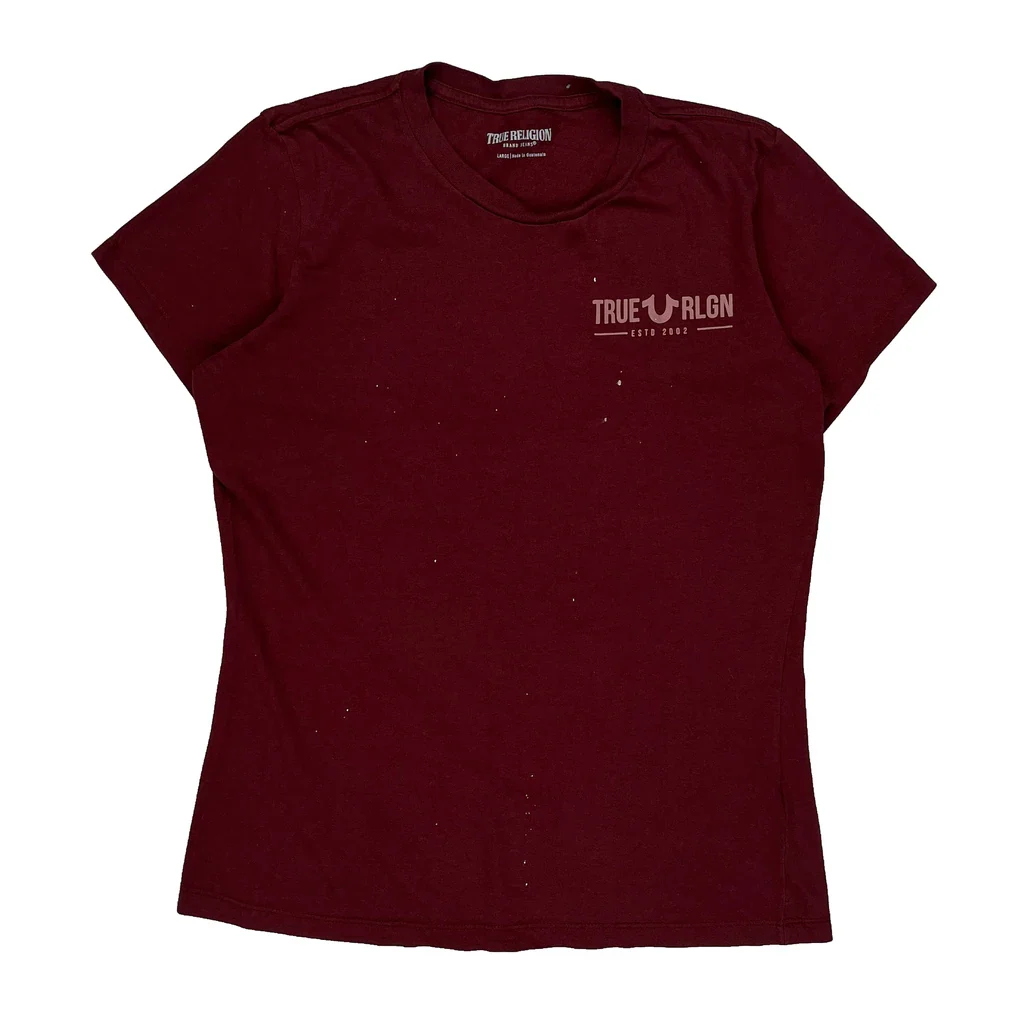 True Religion Graphic T-Shirt - Large Burgundy Cotton