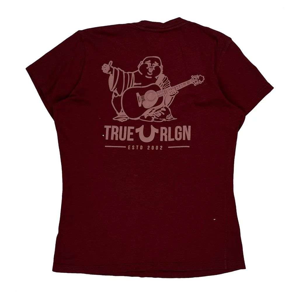 True Religion Graphic T-Shirt - Large Burgundy Cotton - Image 2