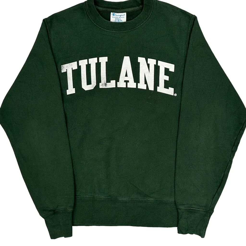 Tulane Champion College Sweatshirt - Small Green Cotton Blend - Image 4