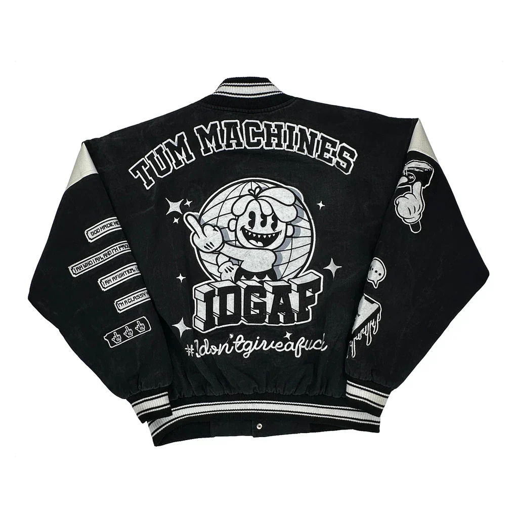 Tum Machines Tums Graphic Varsity Jacket - Large Black Polyester - Image 2