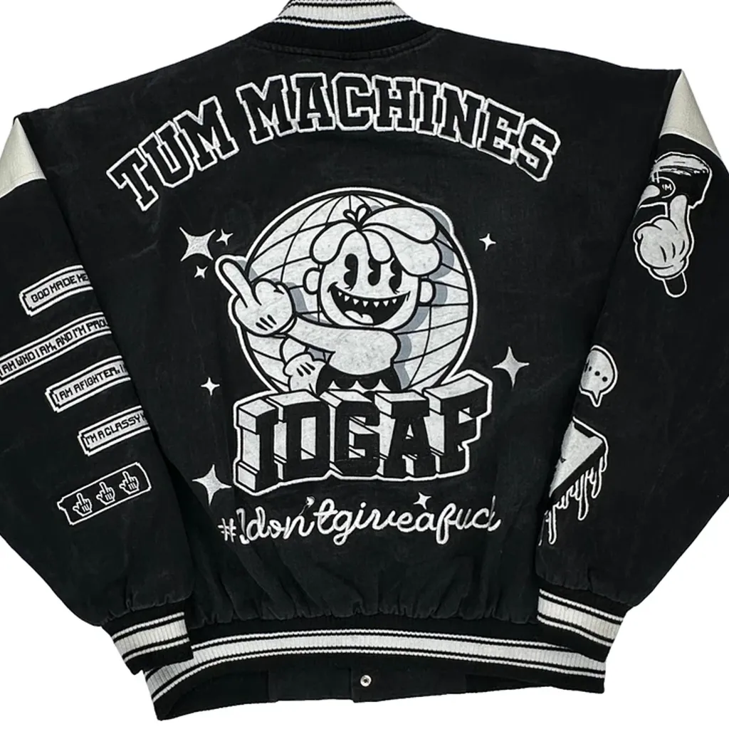 Tum Machines Tums Graphic Varsity Jacket - Large Black Polyester - Image 6