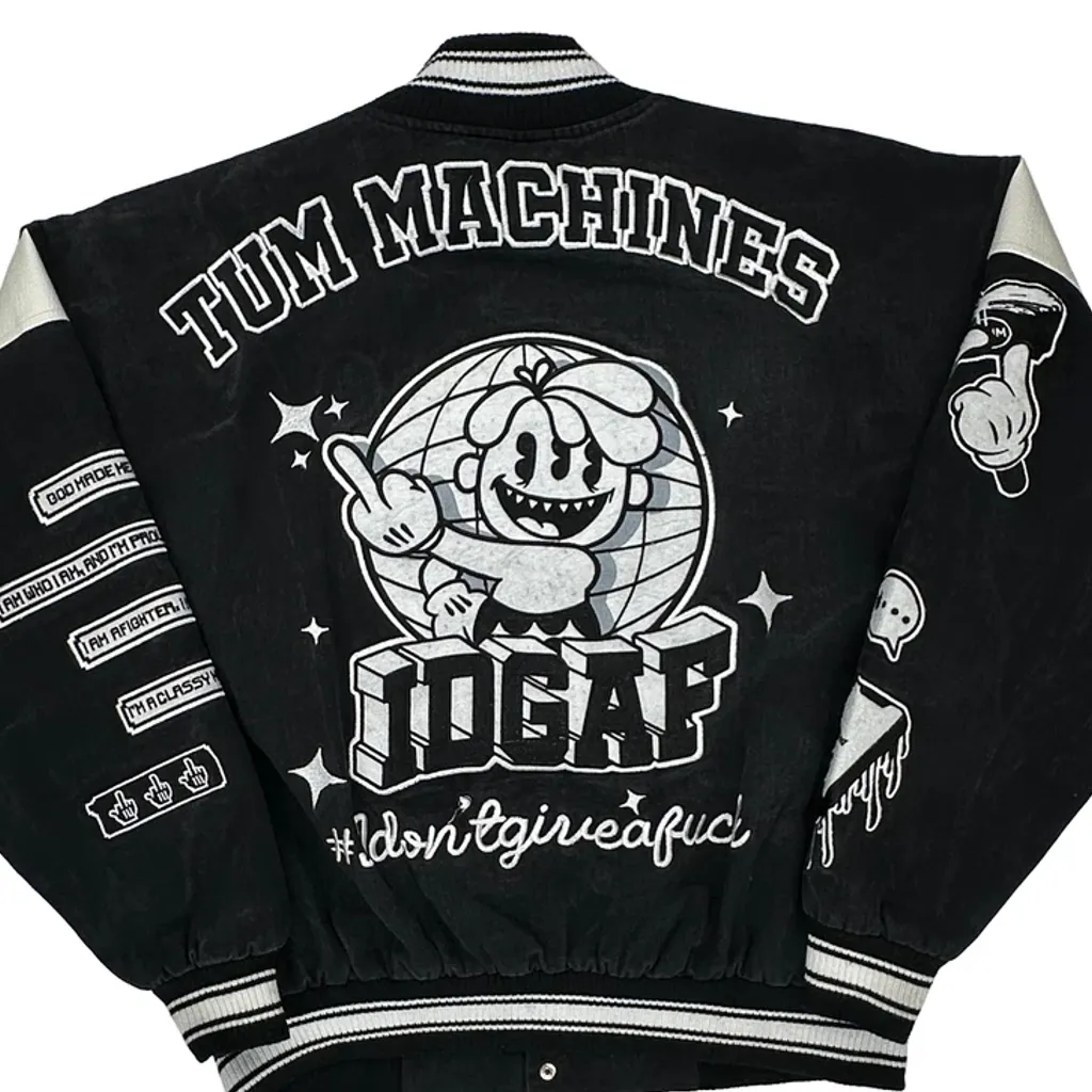 Tum Machines Tums Graphic Varsity Jacket - Large Black Polyester - Image 7