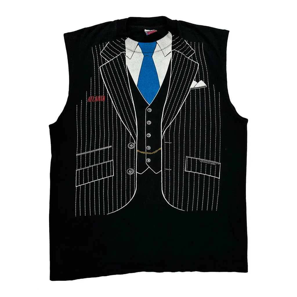 Tuxedo Print Fruit Of The Loom Single Stitch Vest - XL Black Cotton