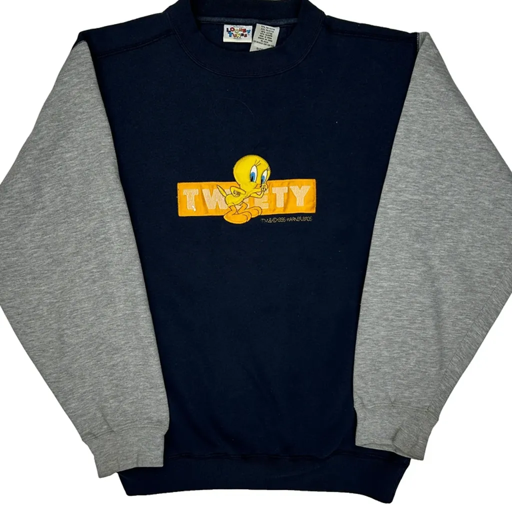 Tweety Looney Tunes Cartoon Sweatshirt - Large Navy Polyester Blend - Image 4