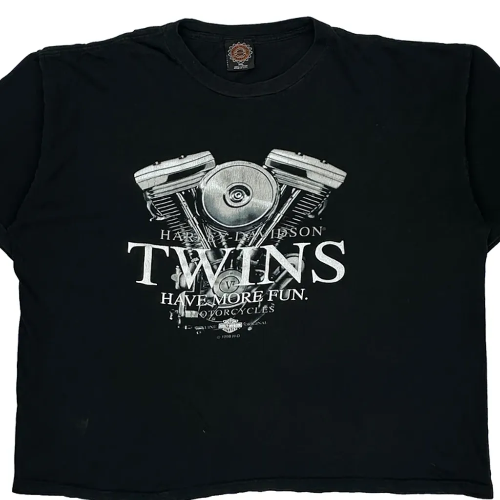 Twins Have More Fun Harley Davidson Graphic T-Shirt - 2XL Black Cotton - Image 4