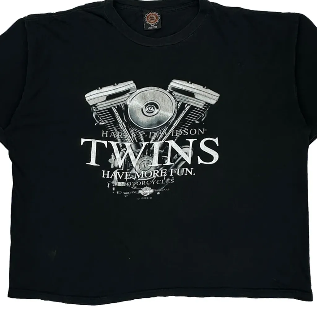 Twins Have More Fun Harley Davidson Graphic T-Shirt - 2XL Black Cotton - Image 5