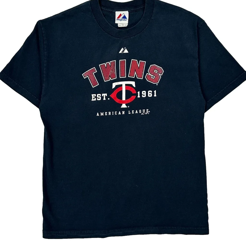 Twins Majestic Mlb T-Shirt - Large Navy Cotton - Image 4