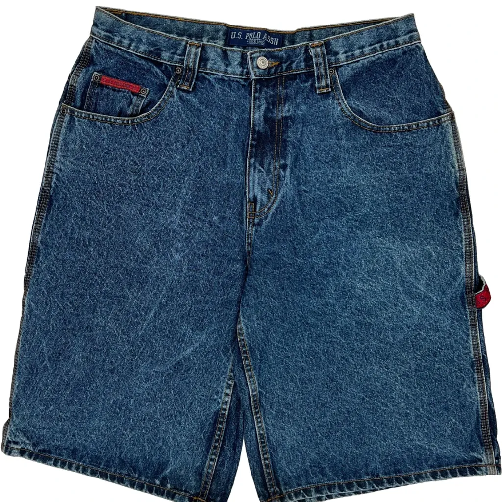 U.S. Polo Assn. Baggy Denim Carpenter Shorts - 34W 14L Blue Cotton - Image 10