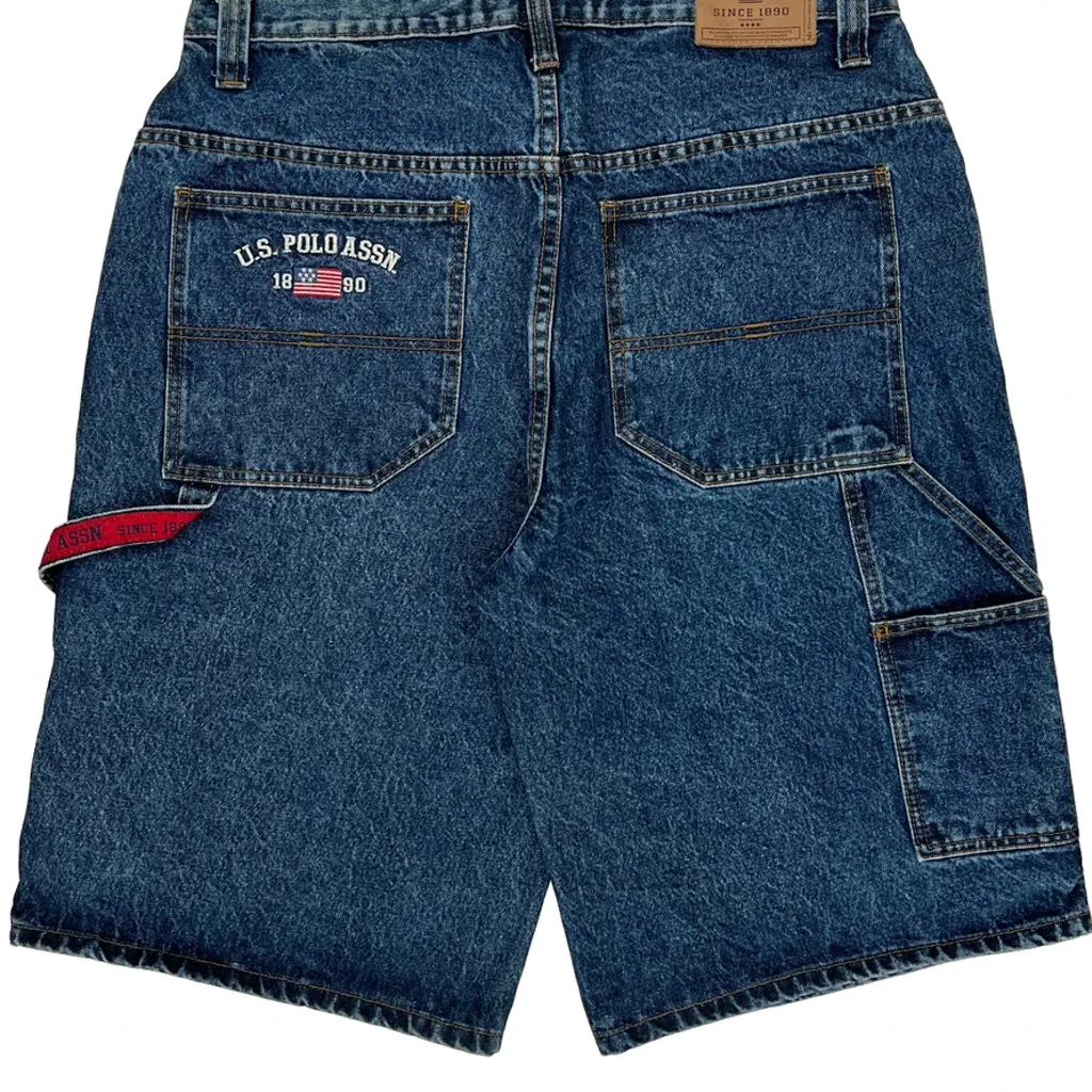 U.S. Polo Assn. Baggy Denim Carpenter Shorts - 34W 14L Blue Cotton - Image 7