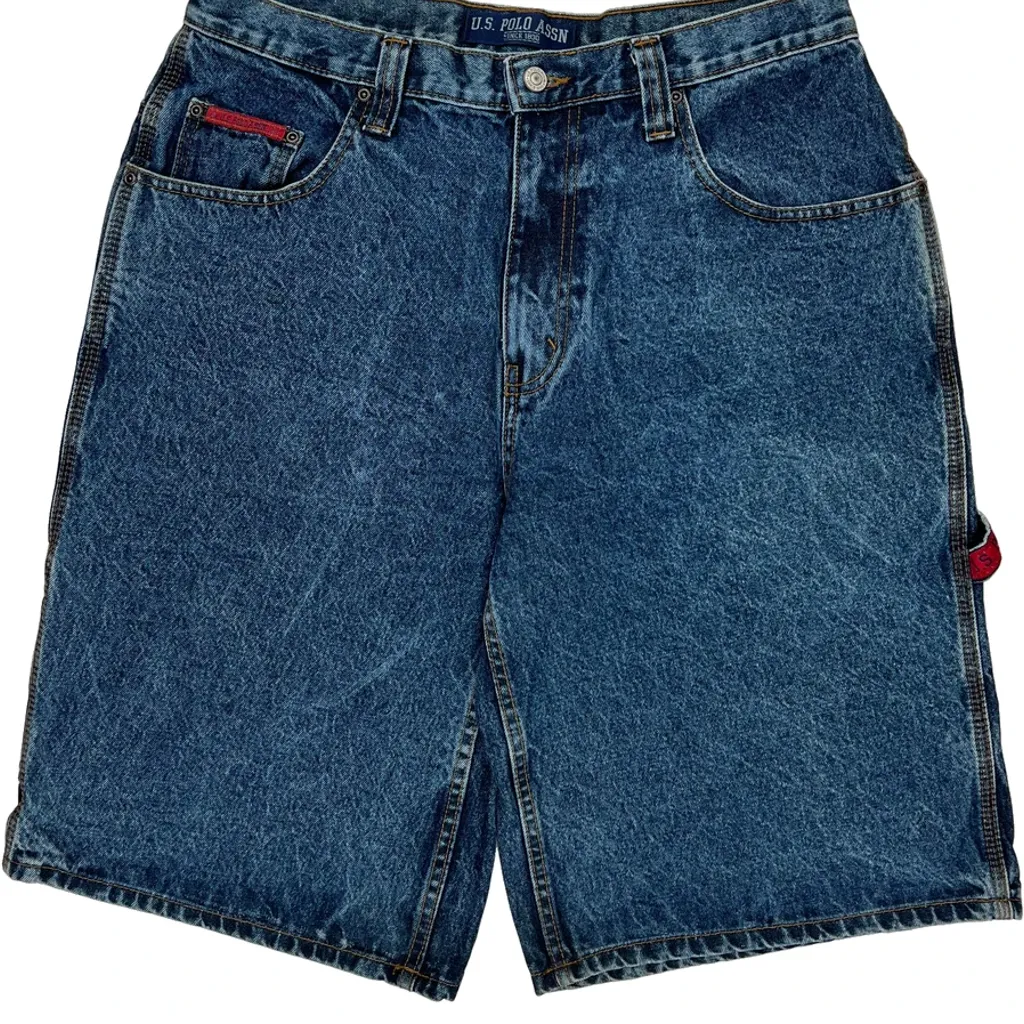 U.S. Polo Assn. Baggy Denim Carpenter Shorts - 34W 14L Blue Cotton - Image 9