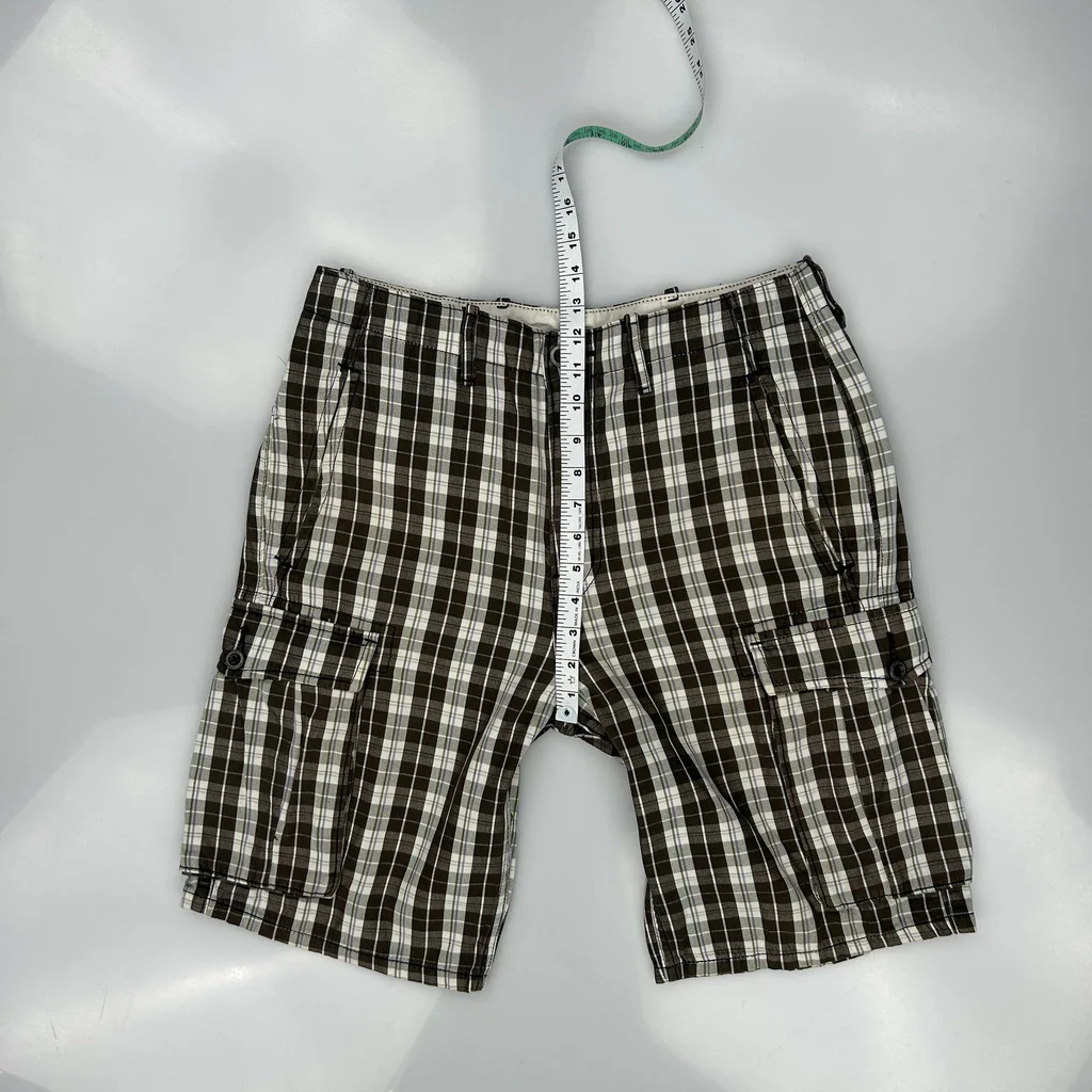 Unbranded Checked Cargo Shorts - 32W 11L Brown Cotton - Image 4