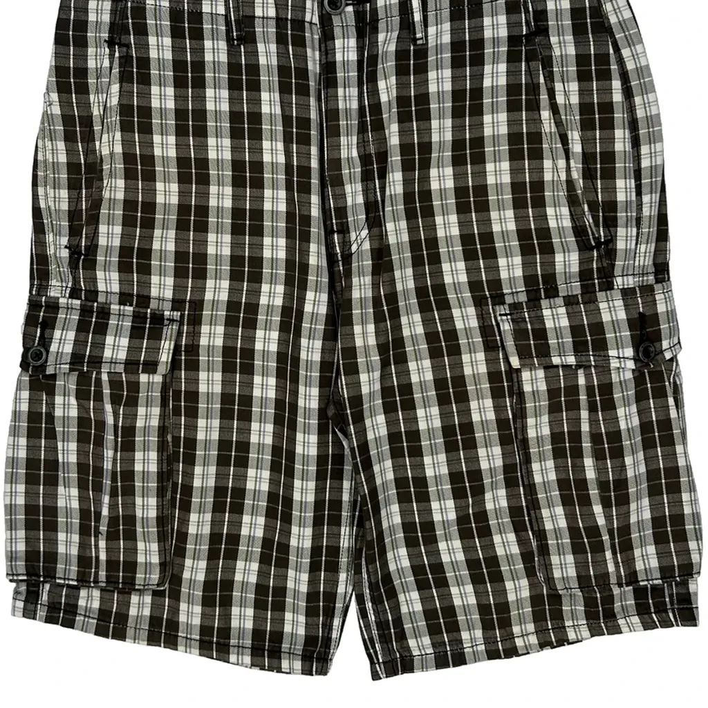 Unbranded Checked Cargo Shorts - 32W 11L Brown Cotton - Image 8