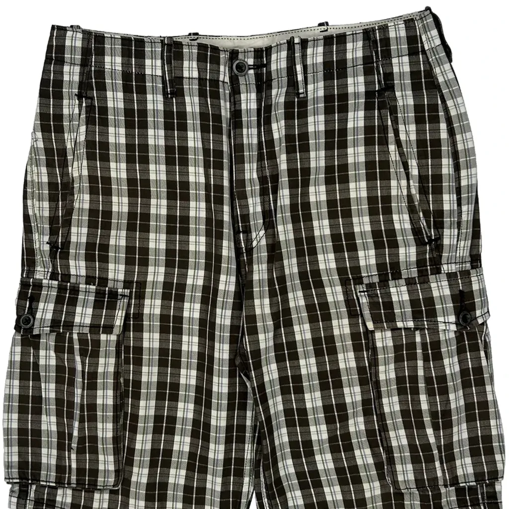 Unbranded Checked Cargo Shorts - 32W 11L Brown Cotton - Image 9